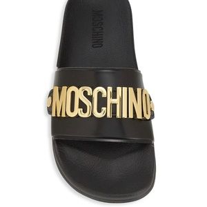 Moschino leather raised logo pool slide